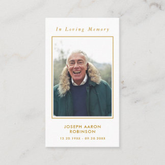 Simple Funeral Photo Gold Memorial Prayer Card