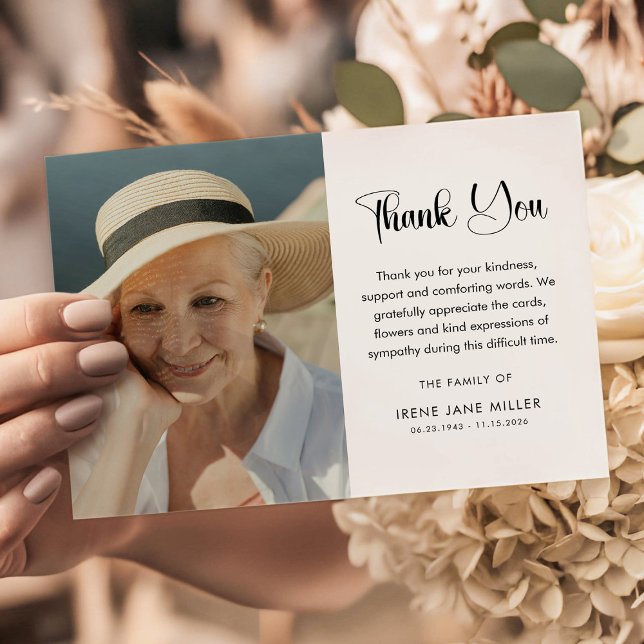 Simple Funeral Photo & Message Memorial  Thank You Card (Creator Uploaded)