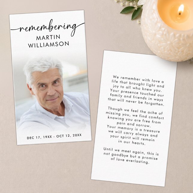 Simple Funeral Photo Remembering Name Prayer Card (Creator Uploaded)