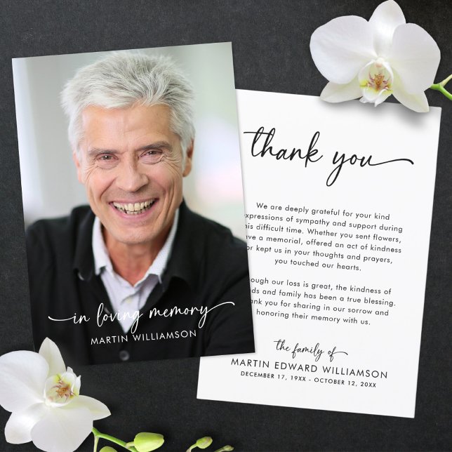 Simple Funeral Photo Script Thank You Card (Creator Uploaded)