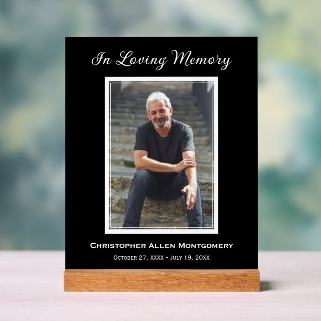 Simple Funeral Photo Sympathy Memorial Acrylic Sign (Neutral)