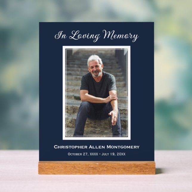 Simple Funeral Photo Sympathy Memorial Acrylic Sign (Neutral)