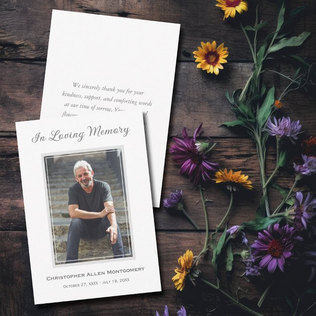Simple Funeral Photo Sympathy Memorial Card (Simple photo funeral flat thank you notes with your message on the back)