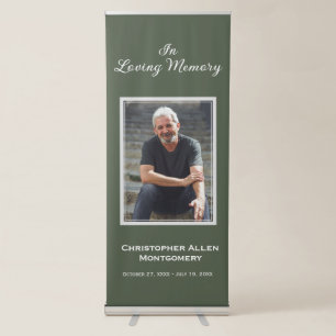 Simple Funeral Photo Sympathy Memorial Green Retractable Banner