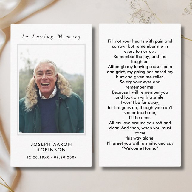 Simple Funeral Photo Sympathy Memorial Prayer Card (Creator Uploaded)