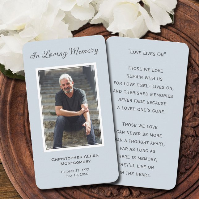 Simple Funeral Photo Sympathy Memorial Prayer Card (Funeral memorial prayer card features a photo and details on the front, a poem or prayer on back)