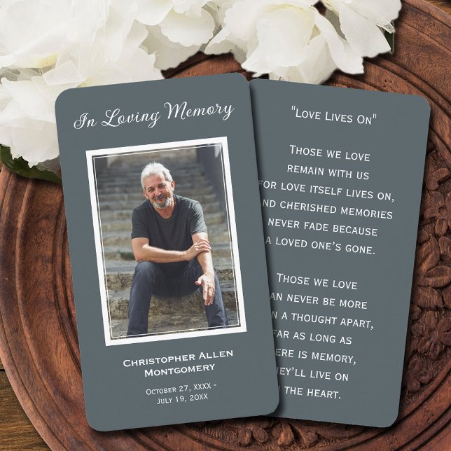 Simple Funeral Photo Sympathy Memorial Prayer Card (Funeral memorial prayer card features a photo and details on the front, a poem or prayer on back)