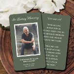 Simple Funeral Photo Sympathy Memorial Prayer Card<br><div class="desc">A simple dark green memorial card features "In Loving Memory" with your loved one's photo,  name and birth-death dates,  and a poem or prayer on the back. Beautiful for a treasured keepsake,  funeral services,  and celebration of life memorial.</div>