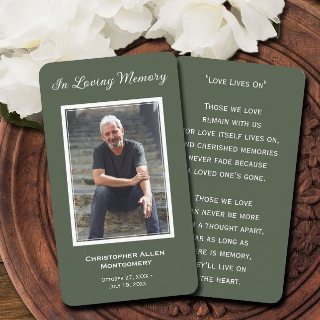Simple Funeral Photo Sympathy Memorial Prayer Card (Funeral memorial prayer card features a photo and details on the front, a poem or prayer on back)