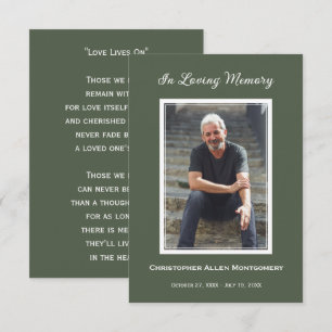 Simple Funeral Photo Sympathy Memorial Prayer Card
