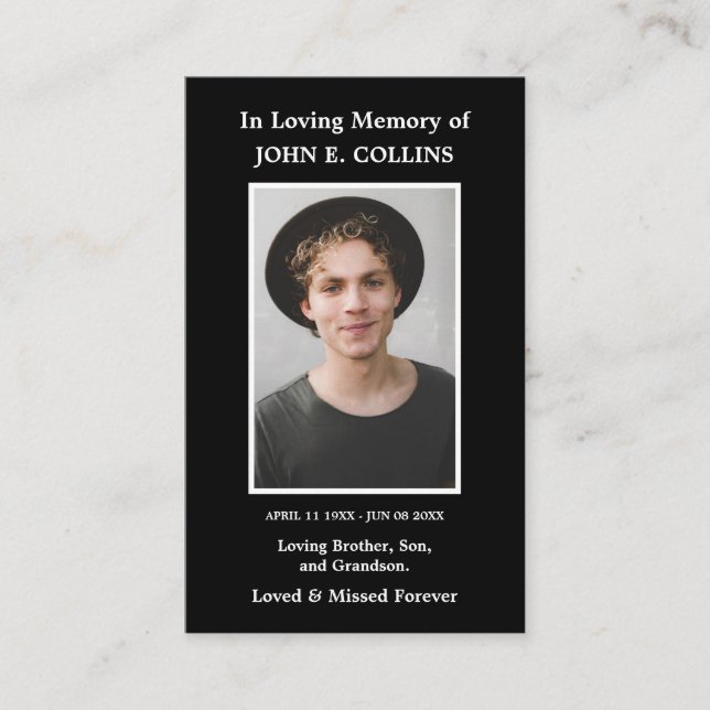 Simple Funeral Photo Sympathy Memorial Prayer Card (Front)