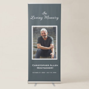 Simple Funeral Photo Sympathy Memorial Steel Blue Retractable Banner
