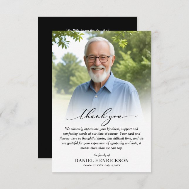 Simple Funeral Photo Sympathy Thank You Card (Front/Back)