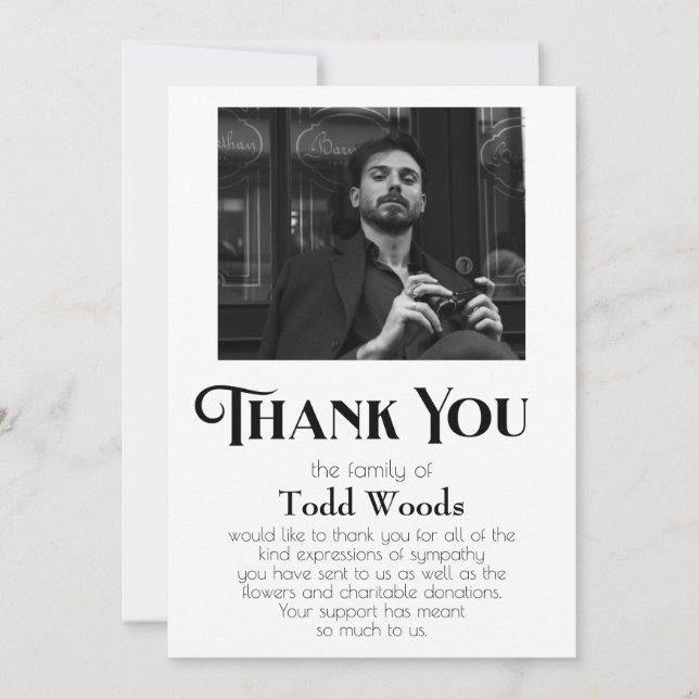 Simple Funeral Photo Sympathy Thank You Card (Front)