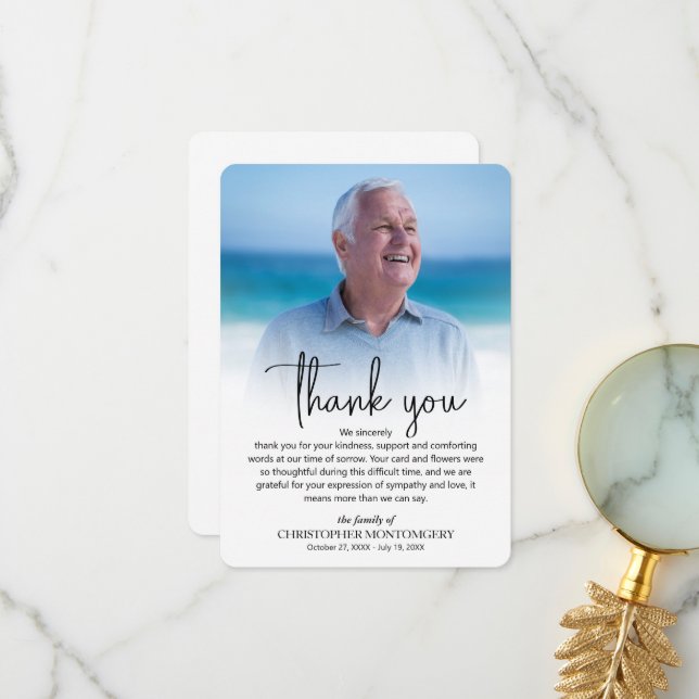 Simple Funeral Photo Thank You Card (Front/Back In Situ)
