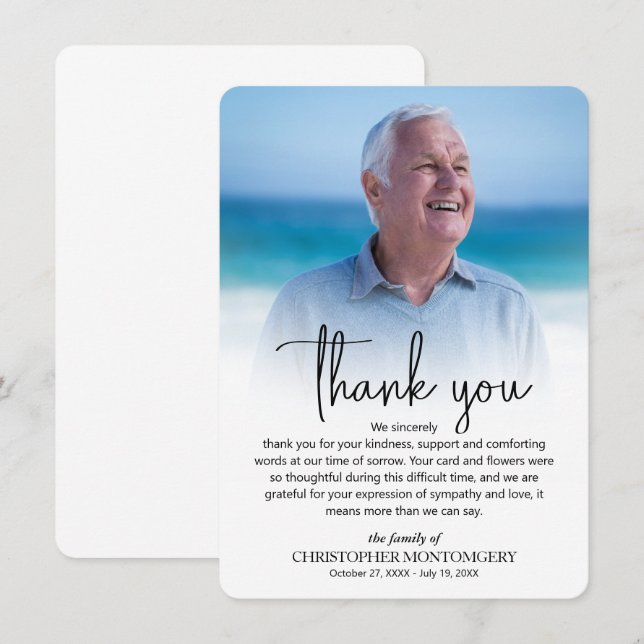 Simple Funeral Photo Thank You Card (Front/Back)