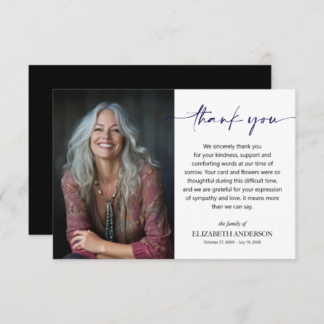 Simple Funeral Photo Thank You Card (Front/Back)