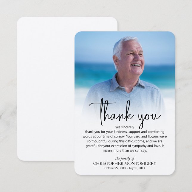 Simple Funeral Photo Thank You Card (Front/Back)