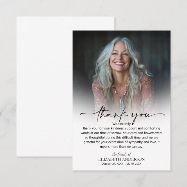 Simple Funeral Photo Thank You Card (Front/Back)
