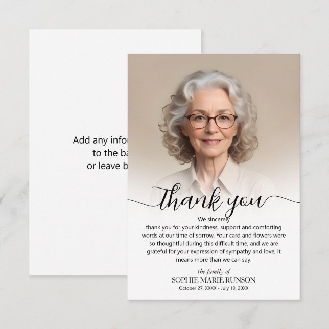 Simple Funeral Photo Thank You Card (Front/Back)