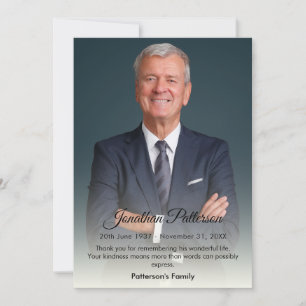 Simple Funeral Photo Thank You Card   Sympathy