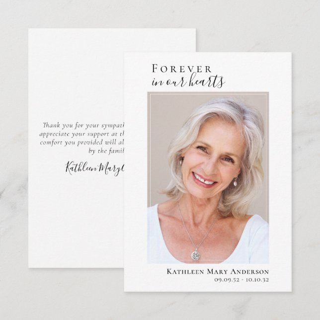 Simple Funeral Photo Thank You Card | Sympathy (Front/Back)