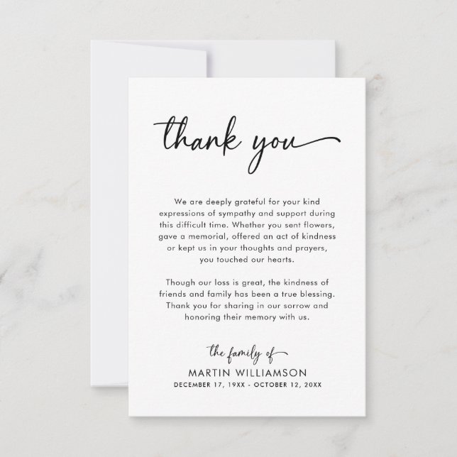 Simple Funeral Script Thank You (Front)