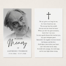 Simple Funeral Sympathy Photo Memorial Prayer Card