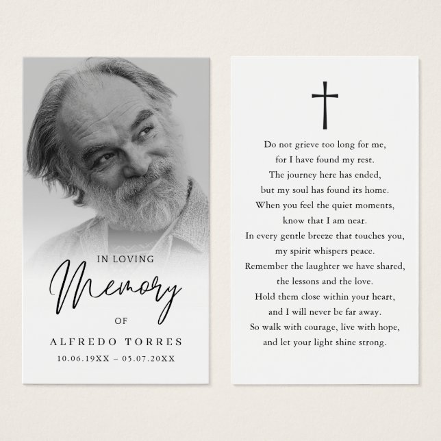 Simple Funeral Sympathy Photo Memorial Prayer Card (Front & Back)