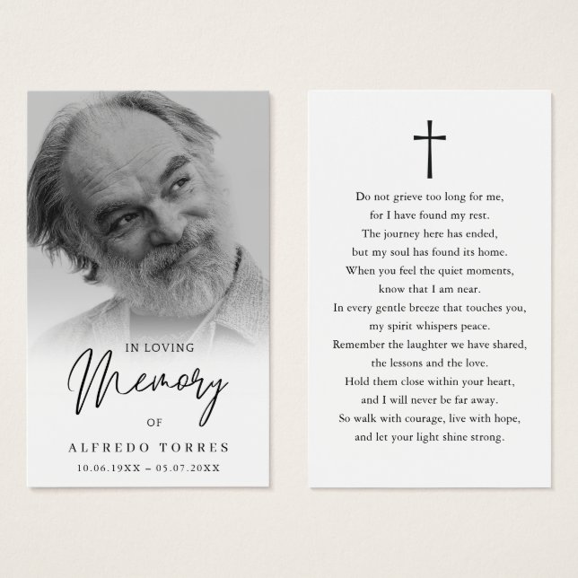 Simple Funeral Sympathy Photo Memorial Prayer Card (Front & Back)