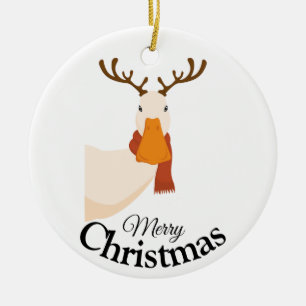 Simple Funny Cartoon Merry Christmas Duck  Ceramic Tree Decoration