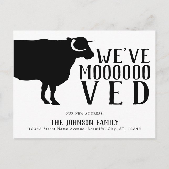 Simple Funny Cow We've Moved New Address Moving Announcement Postcard (Front)