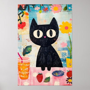 Simple Funny Cute Black Cat  Poster