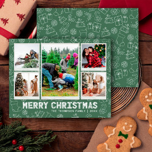 Simple Funny Doodle Christmas 5 Photo Holiday Card