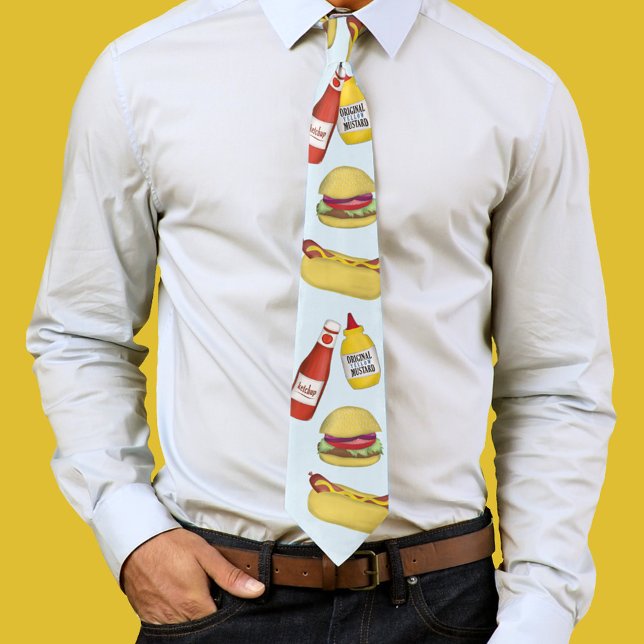 Simple Funny Hamburger and Hot Dog Humour Tie (Hamburger and Hotdog whimsical neck tie. )
