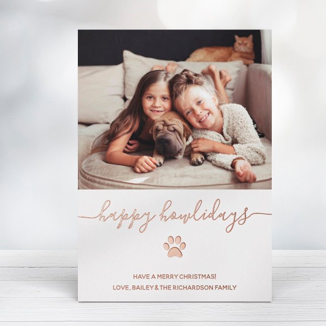 Simple Funny Happy Holidays from the Dog | Photo Foil Holiday Postcard (Creator Uploaded)