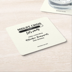 Simple Funny Midlife Crisis Loading 50th Birthday Square Paper Coaster