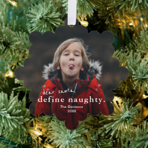 Simple funny naughty 2 photo christmas holiday tree decoration card