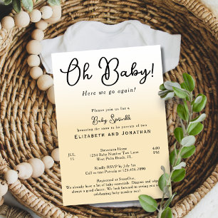 Simple Funny Oh Baby Yellow 2nd Baby Sprinkle Invitation