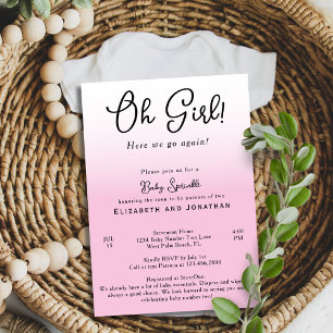 Simple Funny Oh Girl Pink 2nd Baby Shower Sprinkle Invitation