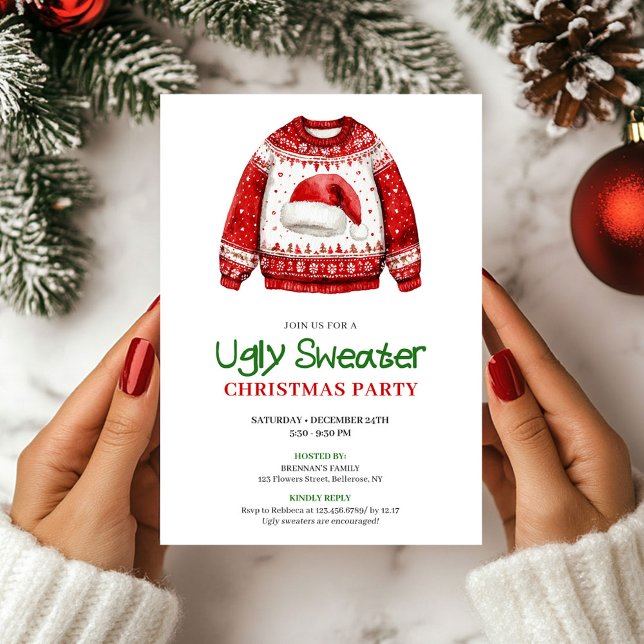 Simple Funny Ugly Sweater Christmas Party Invitation (Simple Funny Ugly Sweater Christmas Party)