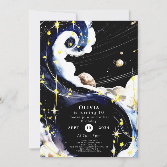 Simple Galaxy Space Birthday Invitation (Front)