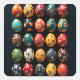 Simple Garden Easter Eggs Square Sticker