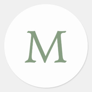 Simple Garden Green and White Monogram Wedding Classic Round Sticker