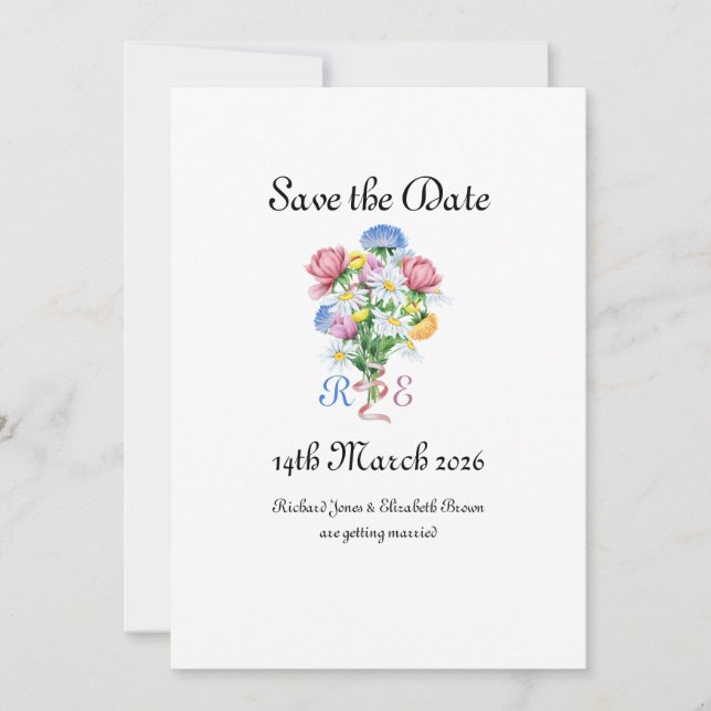 Simple Garden Spring Daisy Wildflower Minimal Save The Date (Front)