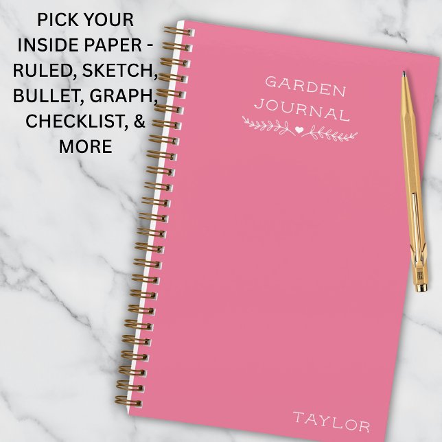 Simple Gardening Journal Personalized Name Pink (Creator Uploaded)