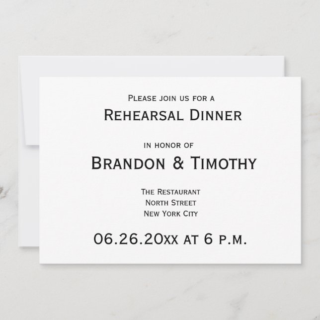 Simple Gay Wedding Rehearsal Invitations (Front)