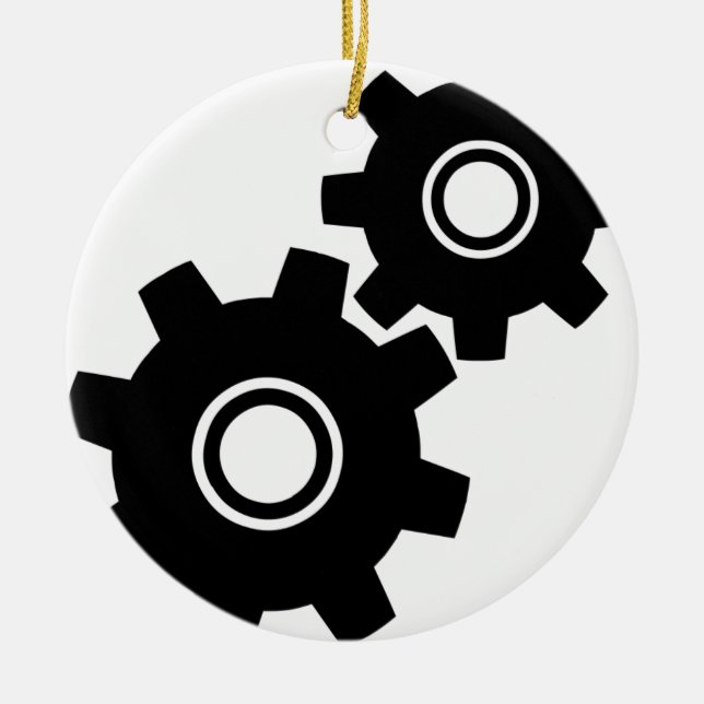 SImple Gears Cogs Ceramic Tree Decoration (Front)