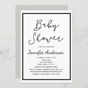 Simple Gender Neutral Black White Baby Shower Invitation