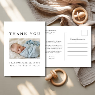Simple Gender Neutral Thank You Baby Photo Birth Announcement Postcard